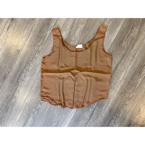 Moda‎ Intl Silk Tank Top Sleeveless Blouse Brown Casual Everyday Staple
